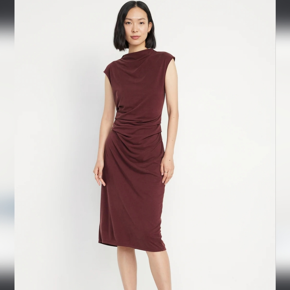 Old Navy mock neck ruched midi dress size XS